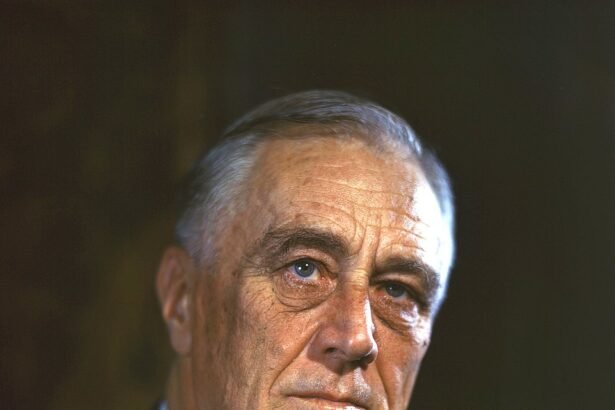 Franklin D. Roosevelt, az Egyesült Államok 32. elnöke, komoly arckifejezéssel.