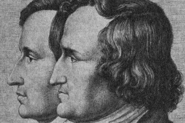 Két férfi profilja, a Grimm fivérek híres ábrázolása.