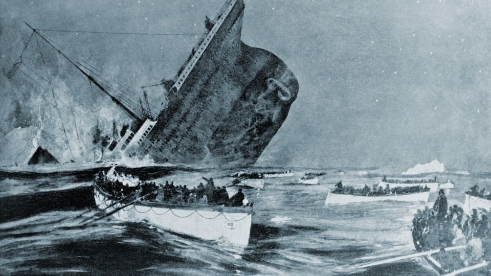 A Titanic katasztrófájának pillanata, a hajó süllyedése közben.