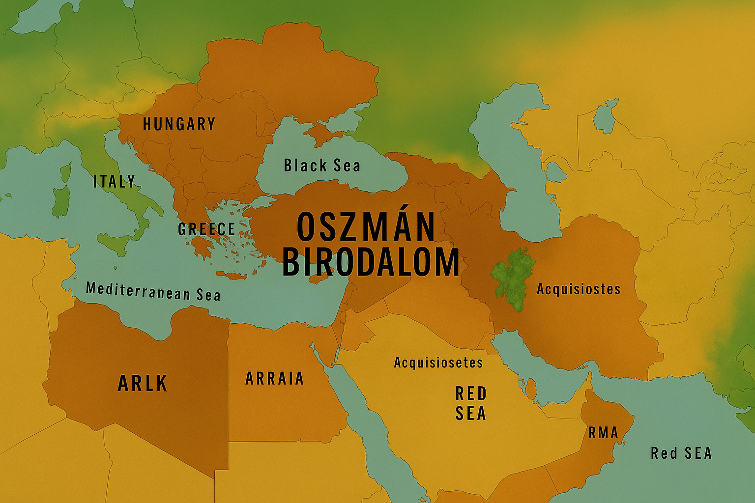 Oszmán Birodalom térképe, amely bemutatja a területét és szomszédos országait.