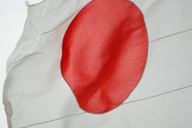 A japán zászló, fehér alapon piros körrel, szélben lobog.