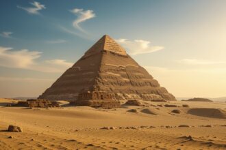 Az egyiptomi piramisok közül az egyik impozáns példány, napfényben ragyogva.