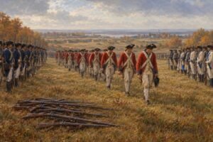 1781-es yorktowni fegyverletétel, brit és amerikai katonák
