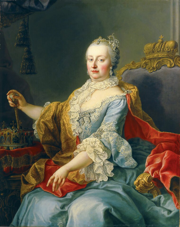 Mária Terézia, a Habsburg uralkodó, trónon ülve