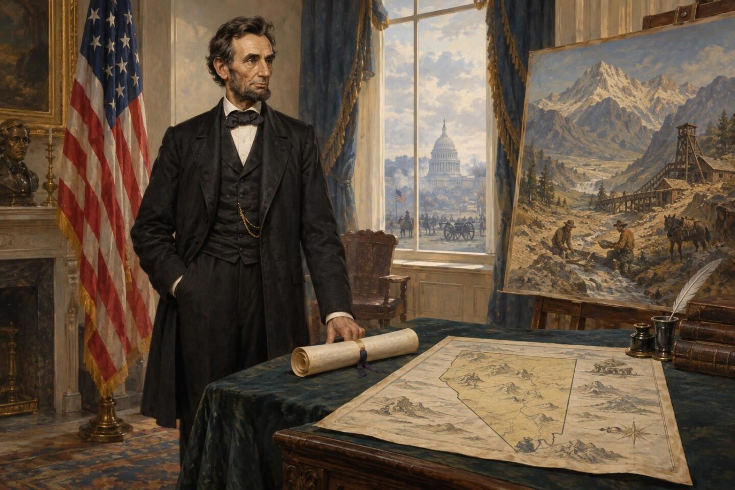 1850-es évek Nevada térképe Lincoln elnök asztalánál