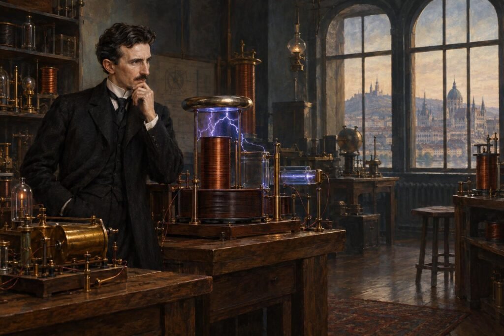 Nikola Tesla művészi, AI által generált illusztrációja