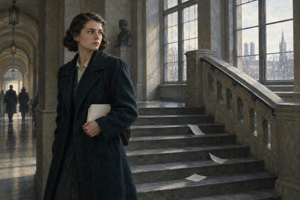 Sophie Scholl művészi, AI által generált illusztrációja